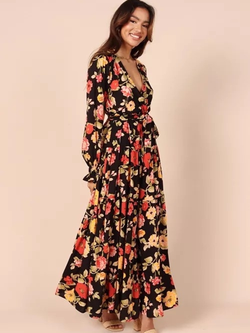Petal & Pup Floral Maxi Wrap Dress Black Floral Size S | Worn Once